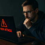 Schemat tarczy z kłódką przed ekranem komputera symbolizujący obronę przed atakiem cybernetycznym